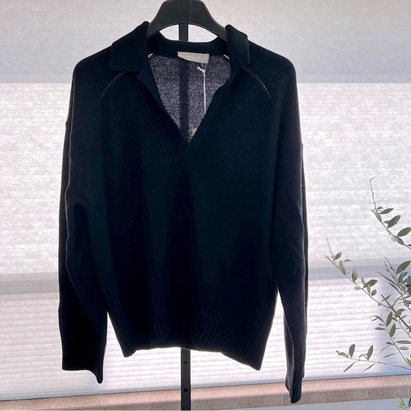 Everlane Polo Long Sleeve Cashmere Wool Sweater Black XL Classic Office Chic NWT - Picture 2 of 7
